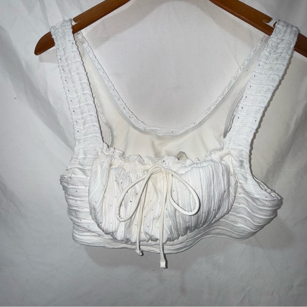 White Ruched Tie-Front Bikini Top - Women Swimwear